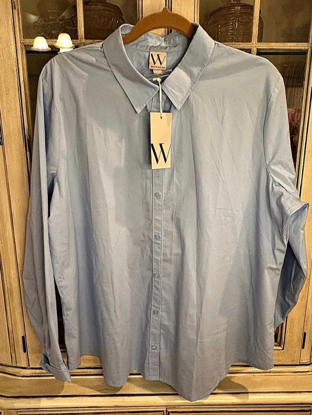 Worthington Cotton Blend Button Down Shirt in Classic Light Blue Size XXL NWT